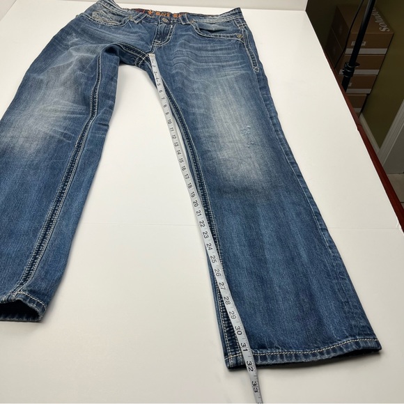 Rock Revival Helmut Straight Mens Size 33 Blue Denim Jean‎ Brushed Stripes Biker - Picture 11 of 16